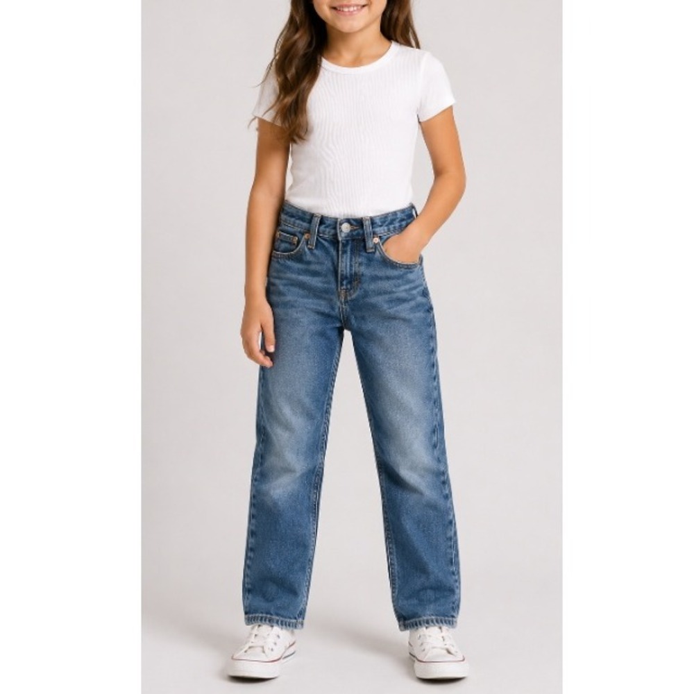 Polo Ralph Lauren Kids Girls Blue Medium Wash Straight Leg Denim Jeans Size 7